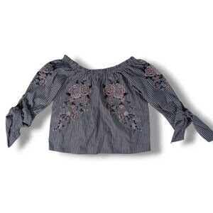 AEO American Eagle Outfitters Off Shoulder Top Blouse Shirt Floral Blue Size XS